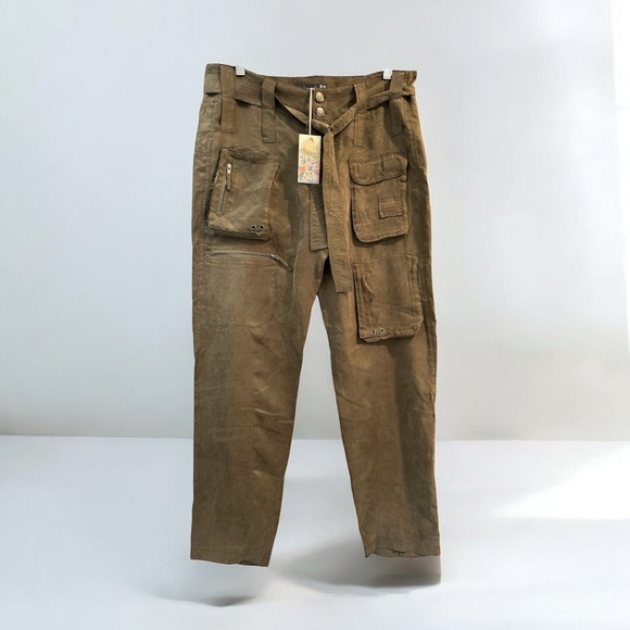 NWT Johnny Was Pete And Greta Hailey Belted Cargo Pants Vintage Khaki Sz 4 - Picture 1 of 13